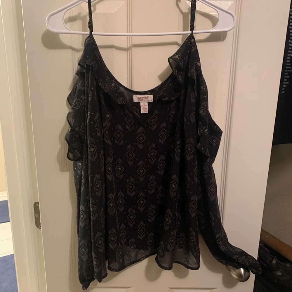 Long sleeve sheer shirt with cut outs in arm. Junior Plus size